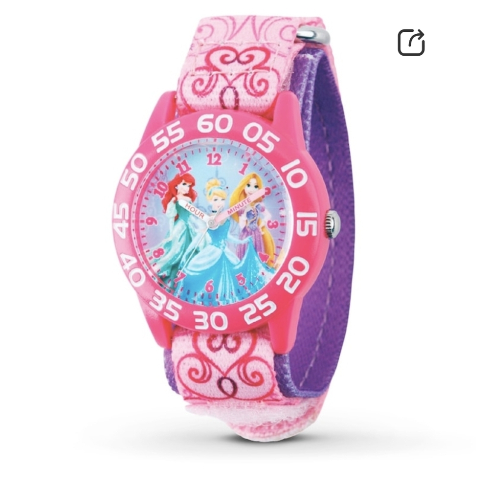 Disney Kids' Princess Pink Watch Ariel  Cinderella Rapunzel Girls Time Teacher